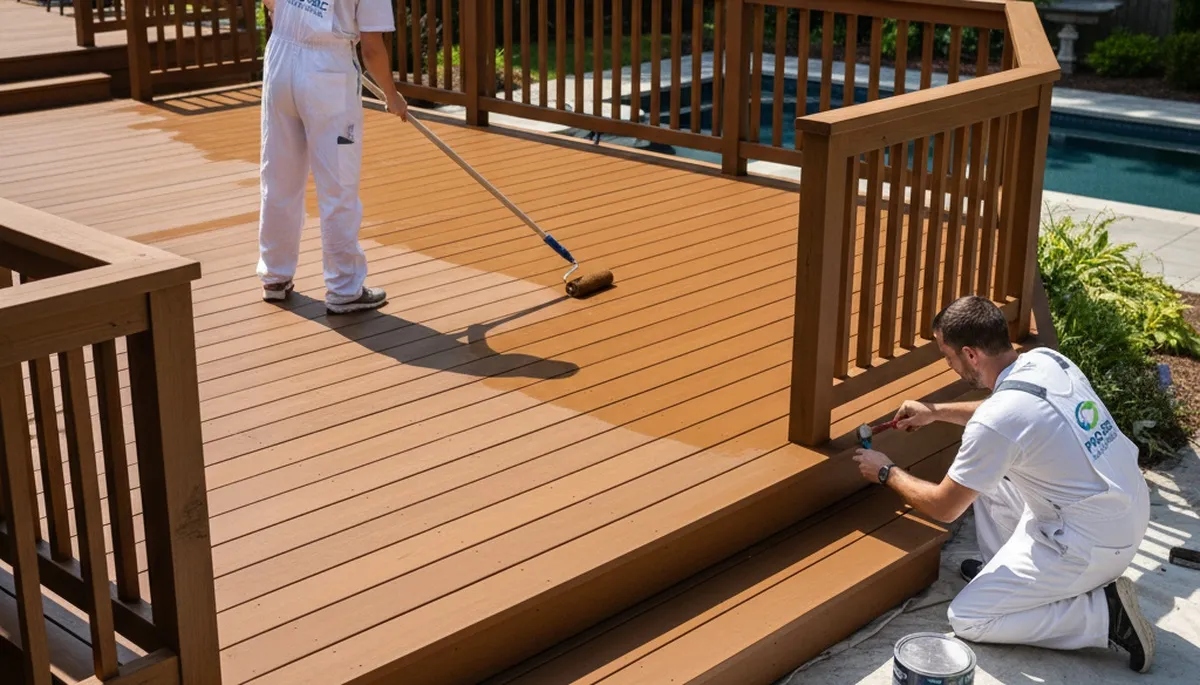 Mountain View, CA painters staining a deck for weather protection and curb appeal